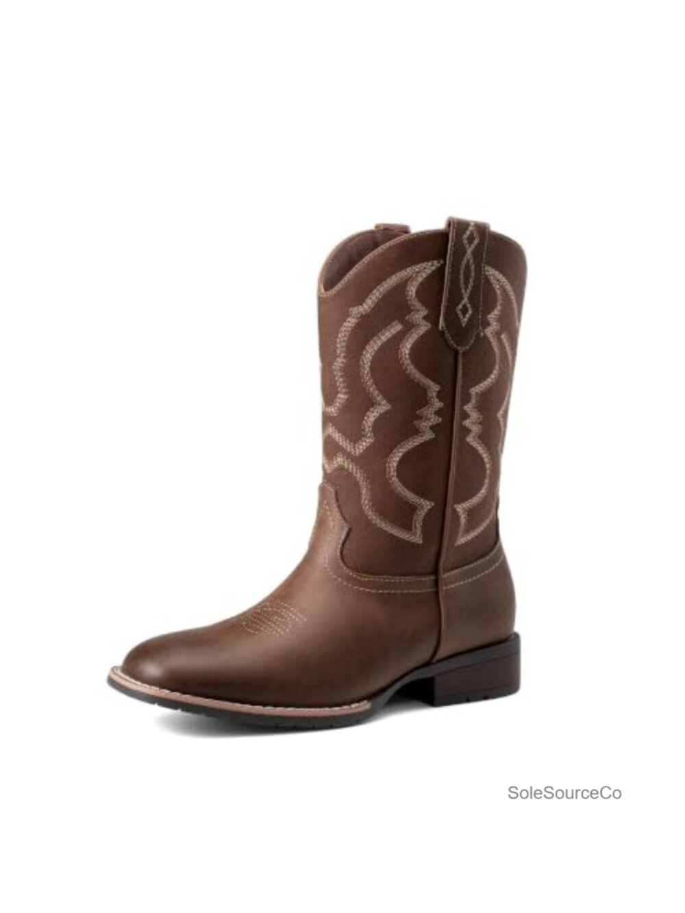 Men's Western Cowboy Boots Square Toe Slip On Faux Leather Calf High